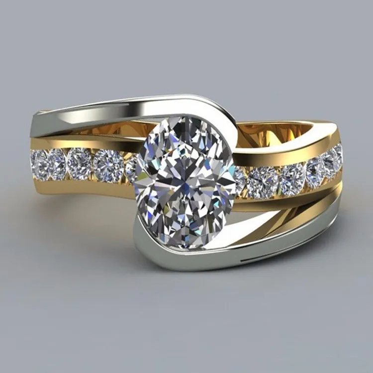

Fashion Silver Colors Gold Filled Oval Zircon Ring for Bride Wedding Rings Engagement Ring Jewelry Gift Women Rhinestone Jewelry