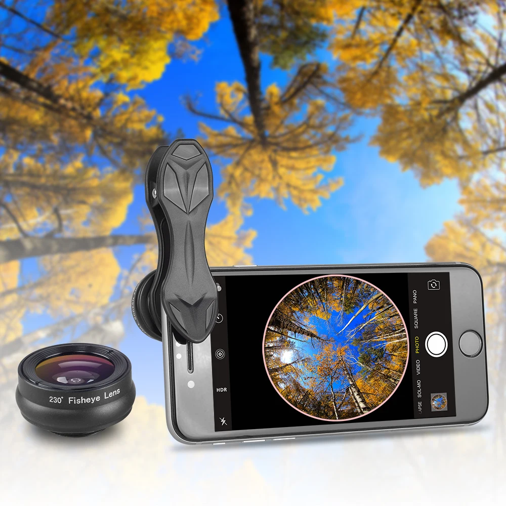 APEXEL 3в1 набор объективов для телефона 230 градусов рыбий глаз+ 0.36X широкоугольный+ 15X макро линза мобильного телефона объектив камеры с 17 мм зажимом для телефонов