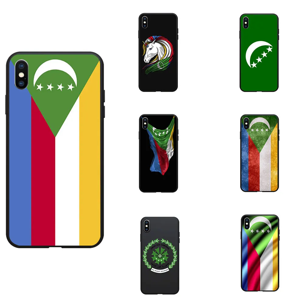 

Comoros National Flag Coat Of Arms Theme Soft TPU Phone Cases Cover Image Logo For iPhone 6 7 8 S XR X Plus