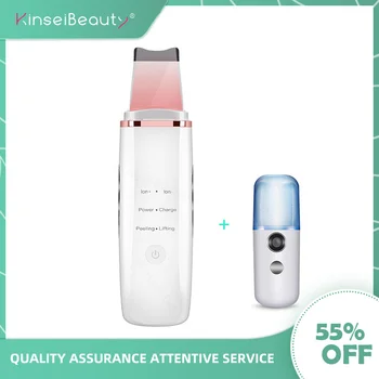 

Ultrasonic Skin Scrubber Ion Face Cleaning Shovel Peeling Facial Lifting Machine Acne Blackhead Removal Red&Blue Light Therapy