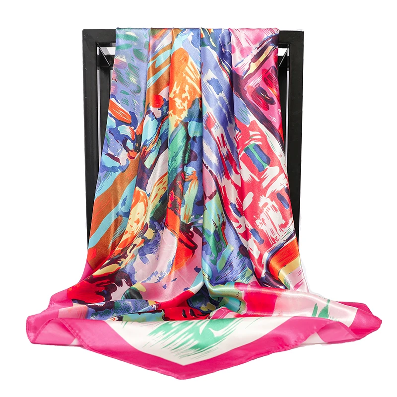 90 см Цветущий квадратный шарф для женщин модные шелковые шарфы дам брендовые