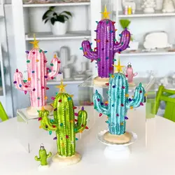 Resina natal cactus com luzes nostálgico vintage natal cactus mesa ornamento decorações de natal brinquedos para amigos