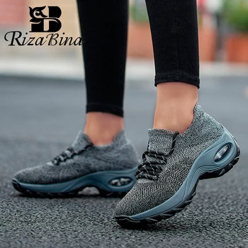 

RIZABINA Knitting Women Sneakers Lacing Women Women Vulcanized Shoes Solid Color Daily Casual Round Toe Footwear Size 36-42