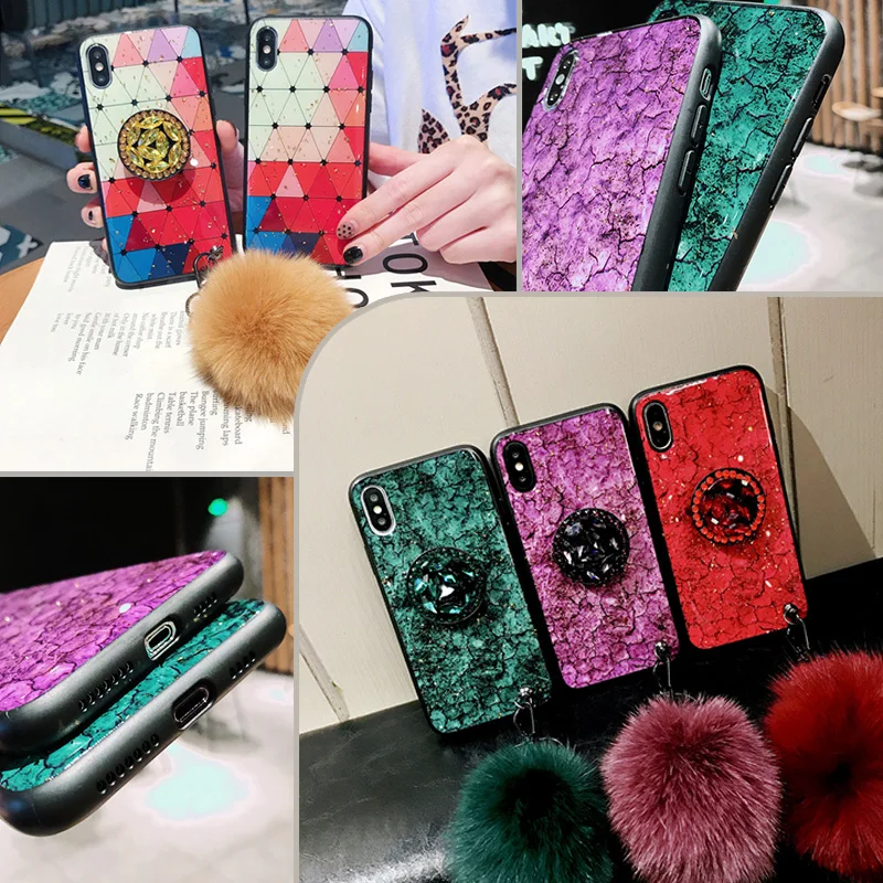 

Case for Xiaomi Mi Mix 2 2s Max 3 Note3 Mi A2 Lite 6X 5X Play Redmi K20 Pro GO 5S Plus Cover Marble Case Plush Ball Holder Strap