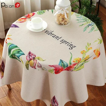 

Pa.an Round Coffee Table Cloth Vivid Color Thick Cotton Beige Canvas Spring Feeling Cute Home Decoration Decent Appearance
