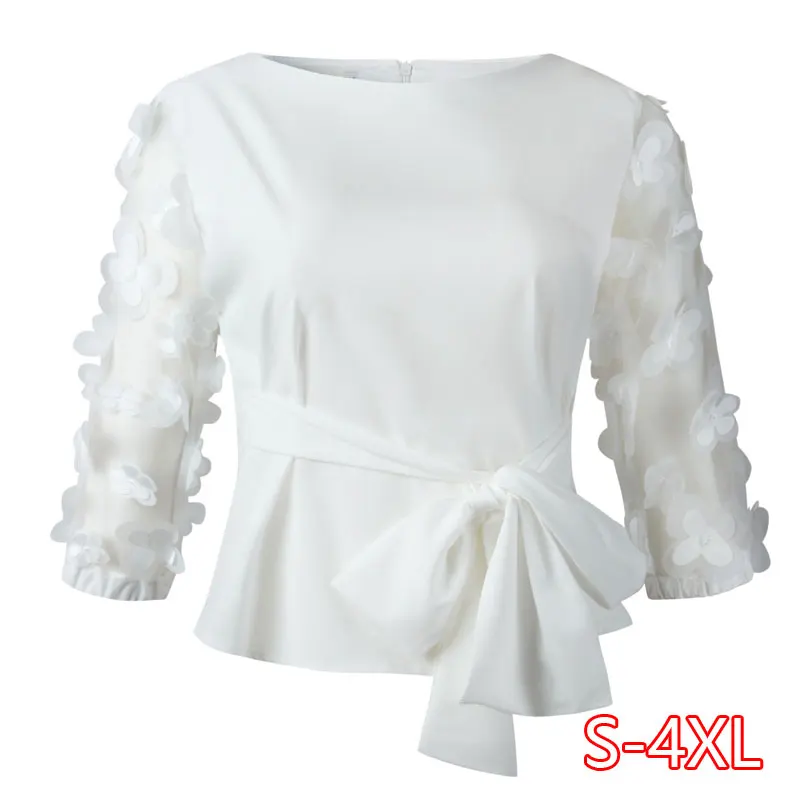 Women's Solid Color Blouse Women's Short Lace Strap Bow Shirt Blouse