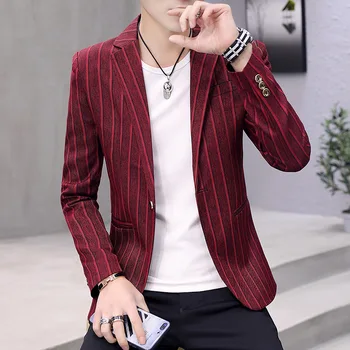 

HO 2019 men leisure striped suit handsome young cultivate one's morality autumn striped suit
