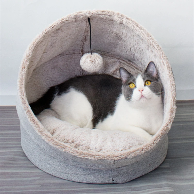 

Round Plush Cat Bed House Cat Mat Winter Warm Sleeping Cats Nest Soft Long Plush Dog Basket Pet Cushion Portable Pets Supplies