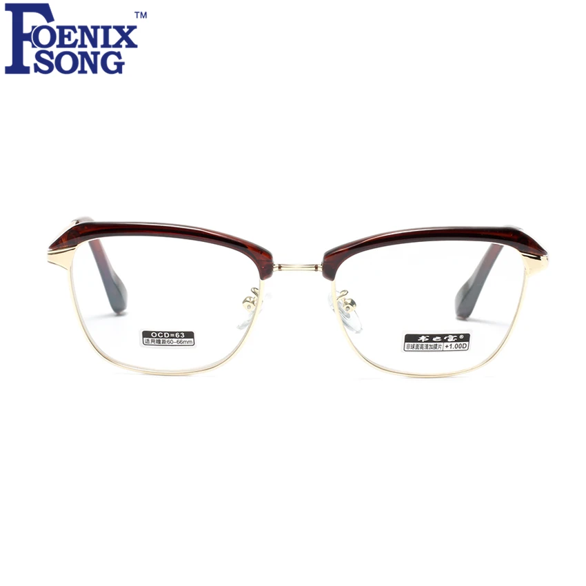 FOENIXSONG, новые мужские и женские очки для близорукости, оптические очки для чтения, коричневая Золотая оправа, очки для компьютера+ 1,0+ 2,5+ 4,5