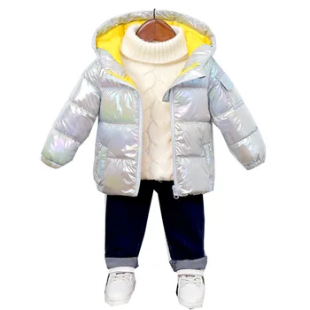 

Down jacket for girl coat Thicker Warm Hooded 2020 Park Children Bright side Hooded oversize Outerwear for kids winter 1-10yrs