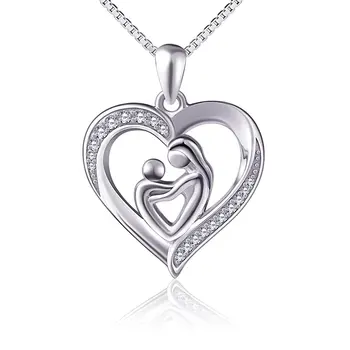 

Mother's Day Gift Heart Pendant Clavicle Accessories Women's Micro Pave Fashion Creative Embrace Maternal Love S 925 Pendant