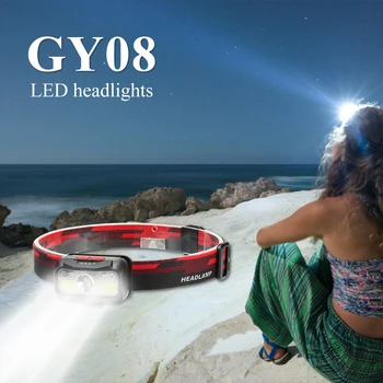 

COB Headlight Sensor USB Rechargeable 800LM Wave XPE 2x LED Headlamp Charging Portable Light Flashlight for Fishing