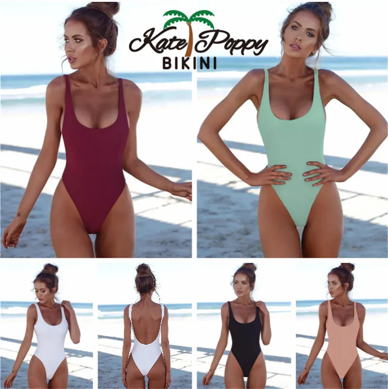 

2019 Women Push Up Monoki Set Solid Color Bikini Brazilian Bandeau Strap Halter Tops Bathing Suit Sexy Swimsuit Monokini