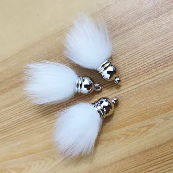 

12pcs Gold Silver Cap Pompon Faux Bunny Fur Ball DIY Jewelry Parts Pendant For Earrings Key Chain Curtain Tassel Handmade Crafts