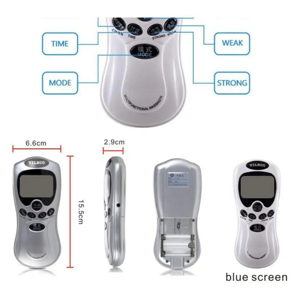 Portable Unit Electronic Pulse Massager Back Pain Relief with 8 Modes Unit Muscle Stimulator Machine Extra Pads