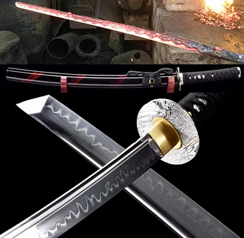 

Hand-Forging Full Tang T10Steel Clay Tempered Japanese Samurai Sword Katana Very Sharp Wakizashi Battle Knife Swords