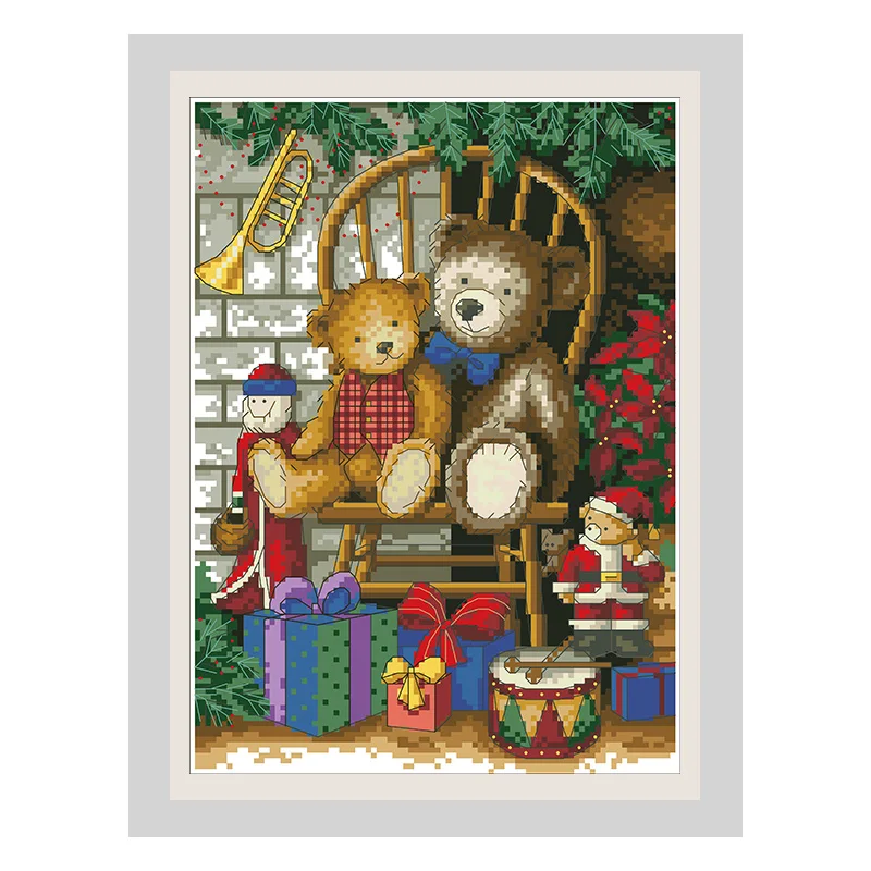 Cross Stitch Kit Counted Christmas Bear Embroidery Painting Needlework Sets 11CT 14CT Unprinted Canvas Diy Craft Home Decoration