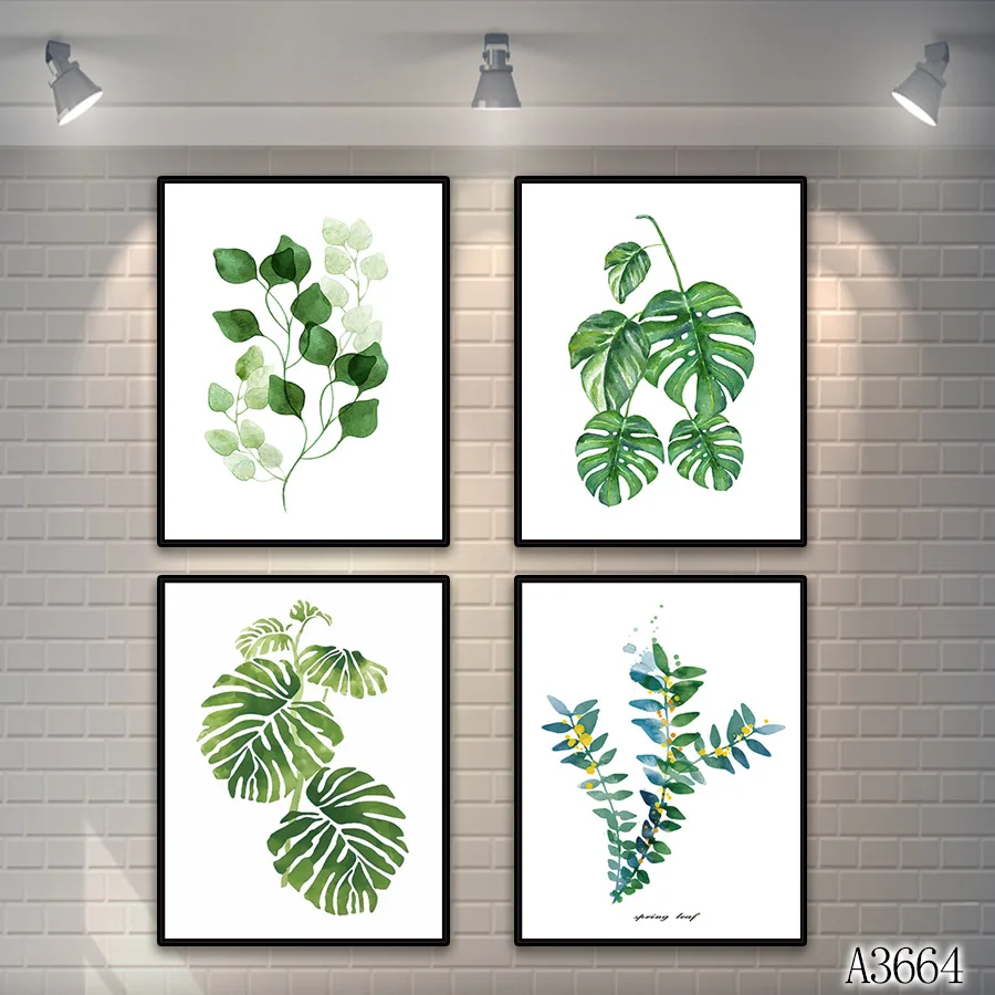 

Abstract Oil Painting Print on Canvas 4pcs Green Leave Canvas Art Printing Canvas Painting Wall Art Picture for Home Decor