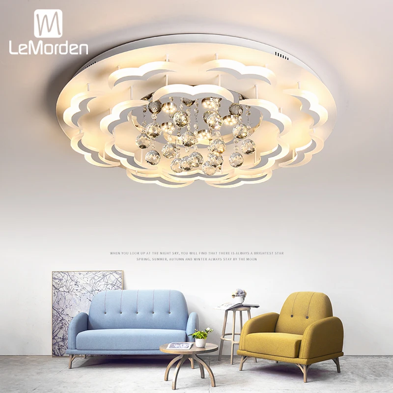 Modern LED Ceiling Light Fixtures For Living Room White K9 Crystal Home Bedroom Lamp With Remote Control Dimmable Plafond Lustre | Освещение