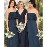 Navy Blue Темно-синий шифон подружки невесты платье газон пригласительные на свадьбу платье без бретелек, Многоярусное с оборками ТРАПЕЦИЕВИДНОЕ ПЛАТЬЕ подружки невесты - Цвет: Navy Blue