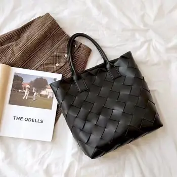 

New Casual Tote Designer Bag Leather Knitting Handbag Solid Women Bag Women Handbags High Quality Woven Vertical Luxury Handbags