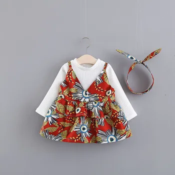 

New Fall Autumn Baby Girl Printed Fashion Two-piece Westernized Fashion Long Sleeve Shirt Children's Clothing Dress Set