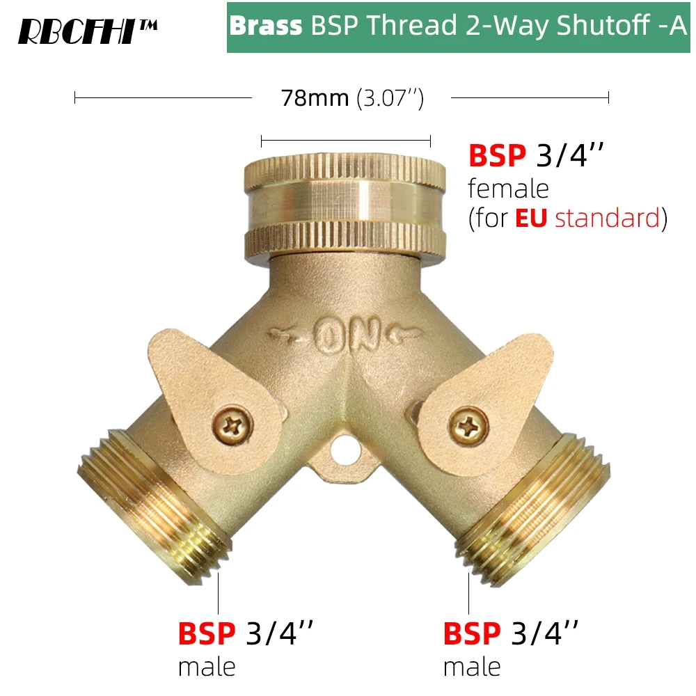 1 PCS 3/4'' 16mm Heavy Duty Brass Garden Y hose Splitter Dual Outlet Tap Connector 2 Way Adapter with 2 Valves Irrigation Joints