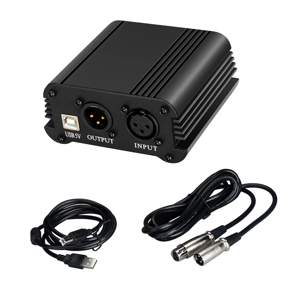 48V Phantom Power Supply with USB Cable XLR 3 Pin Cable for Condenser Mic