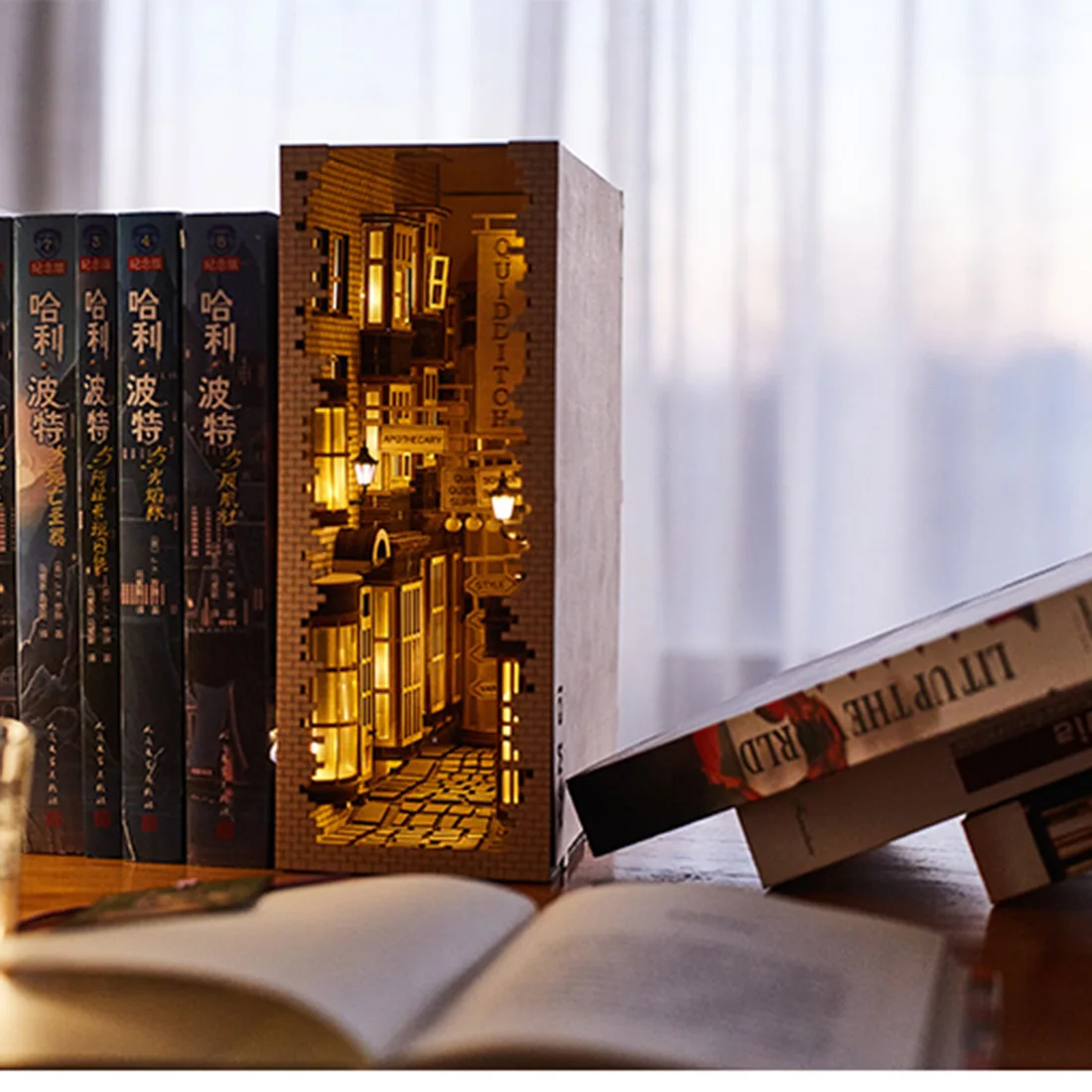 Уличный книжный шкаф в японском стиле с задней полосой 3D сборная деревянная