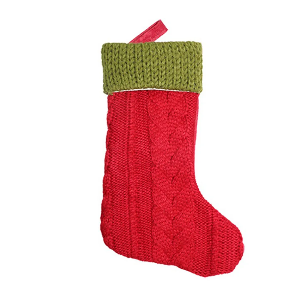Рождественские чулки, носки для рождественской елки, украшения из шерсти, вязаные мешки для носков, рождественские носки, украшения, рождественские принадлежности - Цвет: Красный