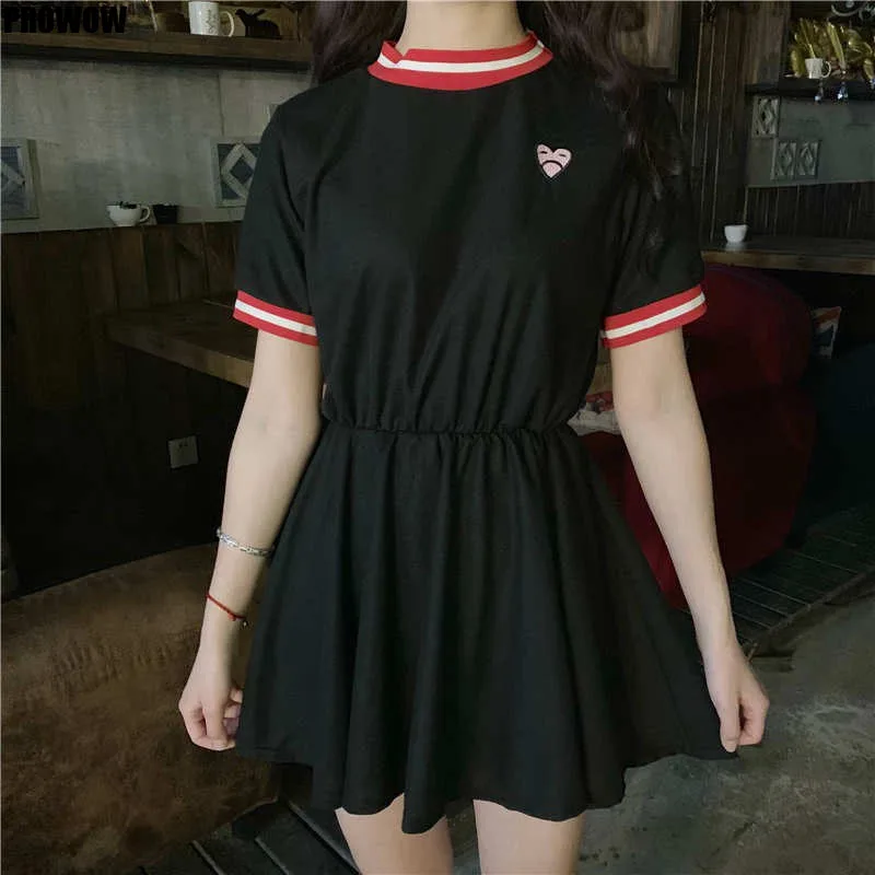2020 Summer For Women Cute Heart Print Dress Sweet Dress Fashion Slim Short Sleeve Round Neck Harajuku Female Dress Vestidos