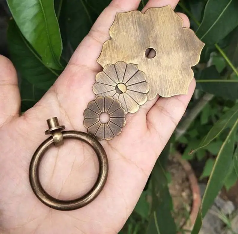 Antique Bronze Brass Drawer Knob Back Plate Drop Ring Pulls Dresser Pulls Knobs Kitchen Cabinet Door Knobs Handles Cupboard