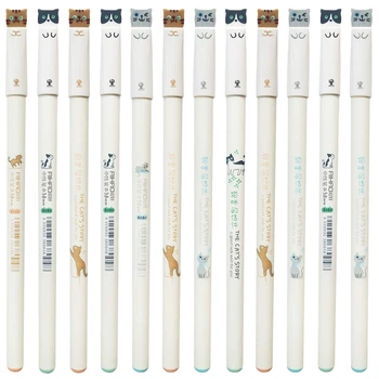 

12 Pieces Cute Cat Pens 0.38 mm Japanese Kawaii Pens Black Ball Point Pens for School Office Supplies