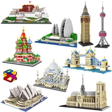 PZX Architecture Notre Dame de Paris opéra Taj Mahal Potala palais tour pont 3D Mini blocs de diamant construction jouet sans boîte
