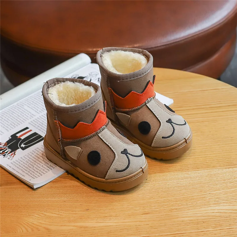 SZ133Brown Детские зимние ботинки; модные детские ботильоны; теплая Уличная Повседневная обувь с милой собачкой из мультфильма; SZ133 - Цвет: SZ133Brown