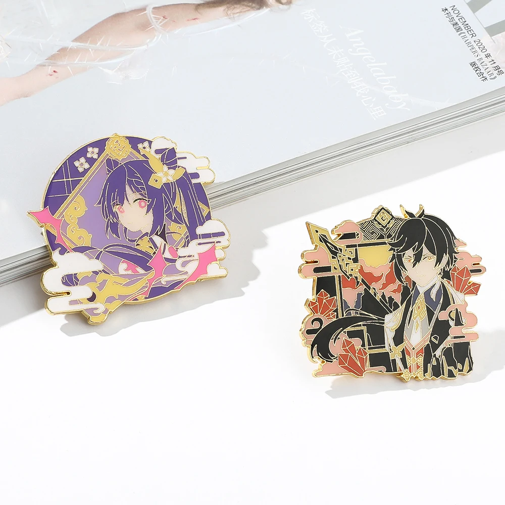 Cartoon Anime Genshin Impact Xiao Barbatos Keqing Brooch Icons Cosplay Prop Denim Jeans Accessories Pin Jewelry Gift for Kids | Украшения и