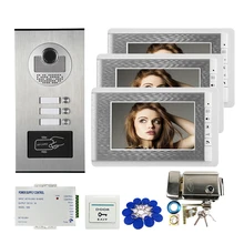 Système d'interphone vidéo avec écran de 7 pouces et caméra d'accès RFID pour 4 / 3 / 2 appartements familiaux, serrure électrique, livraison gratuite