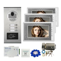Système d'interphone vidéo avec écran de 7 pouces et caméra d'accès RFID pour 4 / 3 / 2 appartements familiaux, serrure électrique, livraison gratuite 
