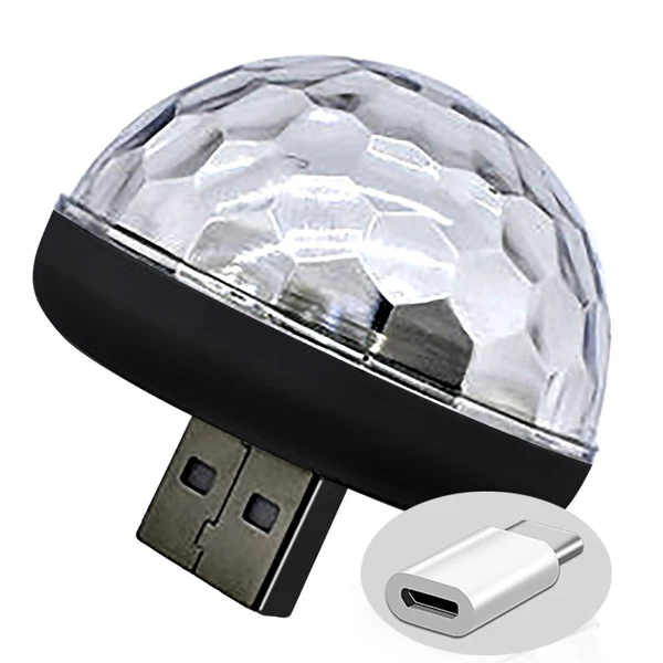 Автомобильный магический шар лампа светодиодный флэш USB ISO автомобиль автодома седан Touring портативные осветительные приборы музыка дома вечерние Dj огни - Испускаемый цвет: BK w Type-C adapter