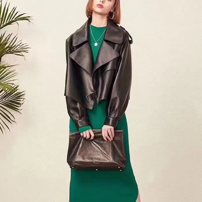 

Woman Coats Natural Sheepskin Leather Fashion Female Jackets Long Sleeves Real Leather Sheepskin Short Overcoat Special Sale