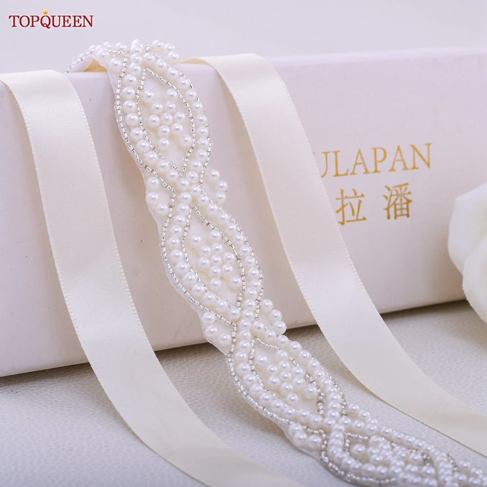 TOPQUEEN S353A Handmade Belts for Wedding Dress Pearls Decoration Women Bridal Female Formal Evening Party Gown Ribbon Sashes bridal waistband,bridal dress decoration