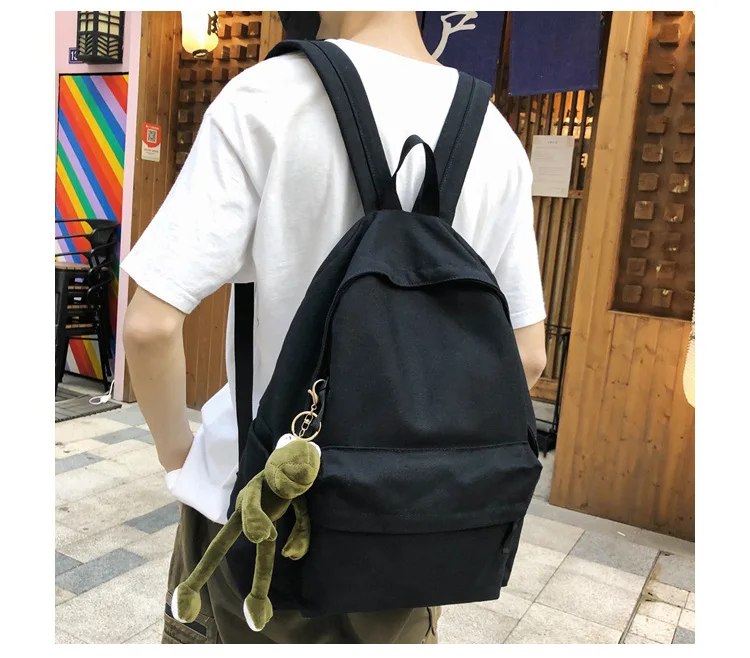 Fashion Lady Nylon Cute Frog Pendant Solid Color Large Capacity Student Bag Backpack High Quality Canvas School Bags Girls 2020 | Багаж и