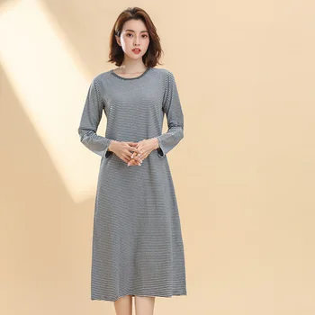 

Nuisette Color Spinning Women Cotton Nightdress Can Be Worn Outside Night Dress Women Homewear Sleeping Dress Stripe Home Dress