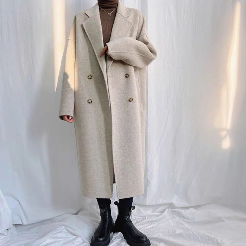 

Elegant Long 100%Wool Blend Coat Women Loose Jacket Female Overcoat Women Jacket Winter Coat Jacket Outwear Oversized Harajuku