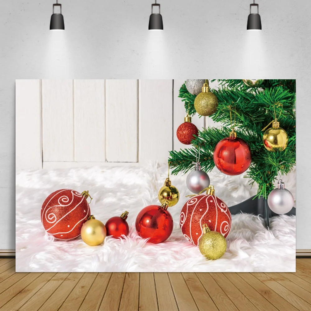 

Laeacco Christmas Tree Colored Balls Baby Photocall Backdrops White Wooden Boards Texture Photographic Photo Background Banner