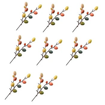 

Fashion-8Pcs Easter Egg Tree Decor Creative Branch with Painting Eggs Easter Egg Decoration Easter Supplies Party Suplies
