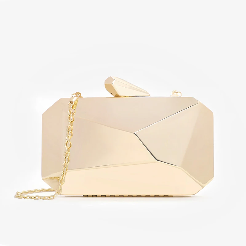 

Gold Acrylic Box Geometric bags Clutch Evening Bag Elegent Chain Shoulder Bag for Women 2019 Handbag For Wedding/Dating/Party