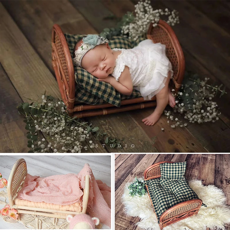 Newborn Photography Props Weaving Baskets Baby Photo Bed Posing Props Infant Photo Shoot Accessories Full-moon Baby Cany Beds