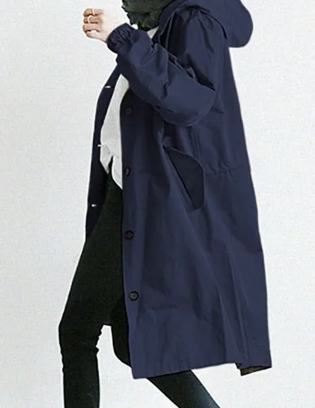 navy blue Тренчкот s Средний длинный секционный водонепроницаемый Тренч женский свободный Женский Плюс Размер Moda Mujer осень женская одежда JF074 - Цвет: navy blue