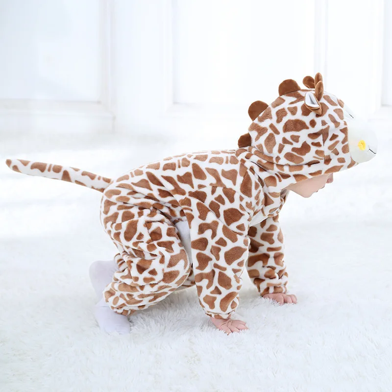 27kids Cute Giraffe Romper Baby Winter Clothes Animal Hooded Cartoon Onesie Toddler Boy Girl Pajama Newborn Jumpsuit cute baby bodysuits